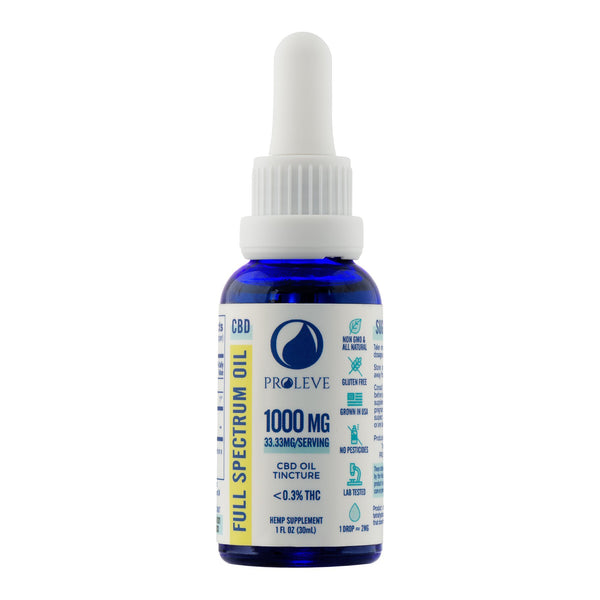 This is a blue bottle of 1000mg full spectrum cbd by proleve.