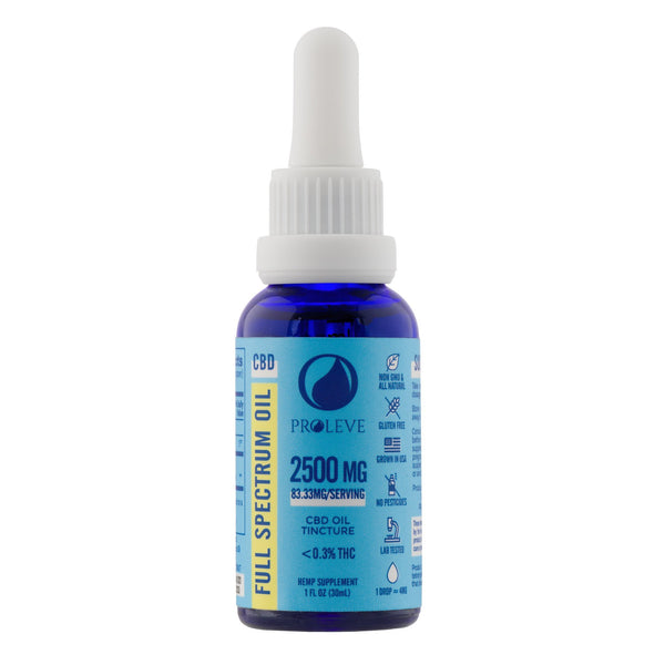 This is a blue bottle of 2500mg full spectrum cbd by proleve.