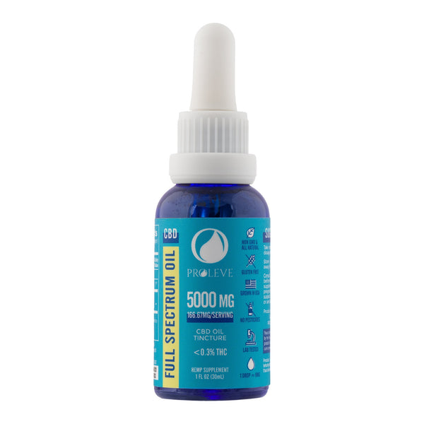 This is a blue bottle of 5000mg full spectrum cbd by proleve.