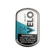 This is a picture of a can of Velo 4mg Nicotine pouches in mint flavor